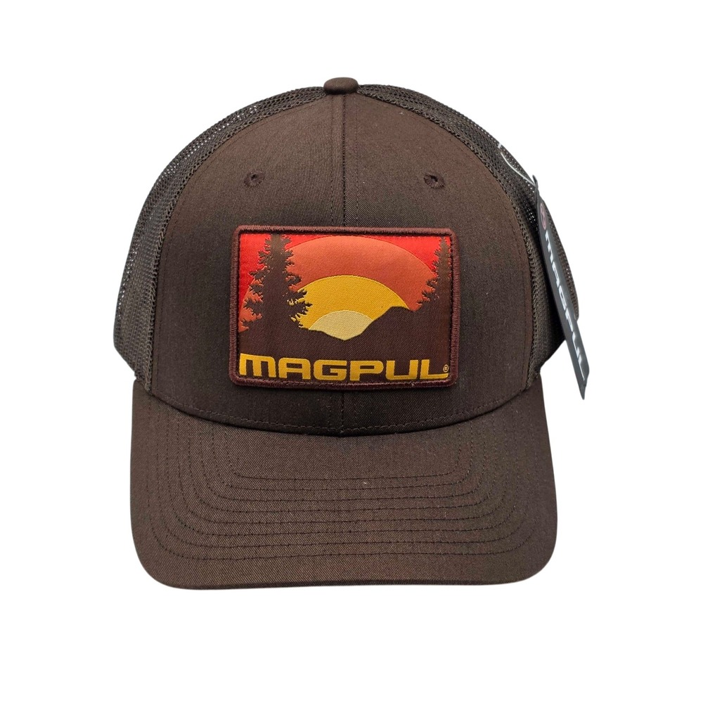 Magpul Daybreak Sunset Mountains Patch Trucker Snapback Hat Cap Brown NWT OSFA